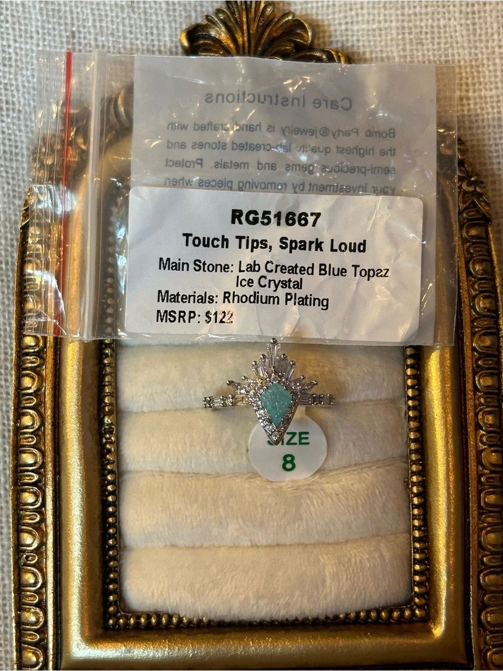 Bomb Party | Rhodium | Blue Topaz Ice Crystal | Ring Size 8
